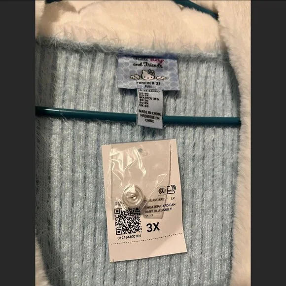 Forever 21 Sanrio Faux Fur Blue Hello Kitty Cardigan Sweater Size